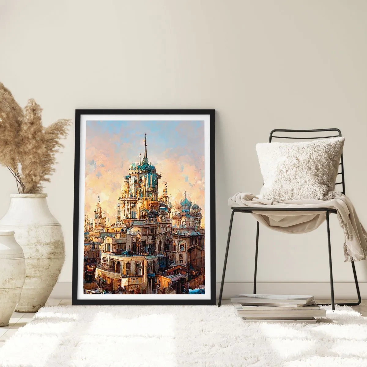 Poszter fehér keretben - Monumentális építészet meleg színekben - 50x70cm - A városok városa - Modern fali dekoráció nappalihoz és hálószobához ARTTOR