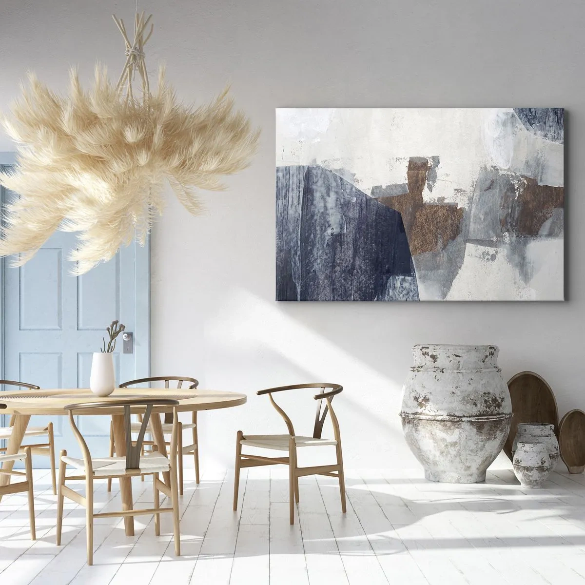 Vászonkép - Absztrakt formák kék és barna árnyalatokban - 70x50cm - Kékes barna formák - Modern fali dekoráció nappalihoz és hálószobához ARTTOR