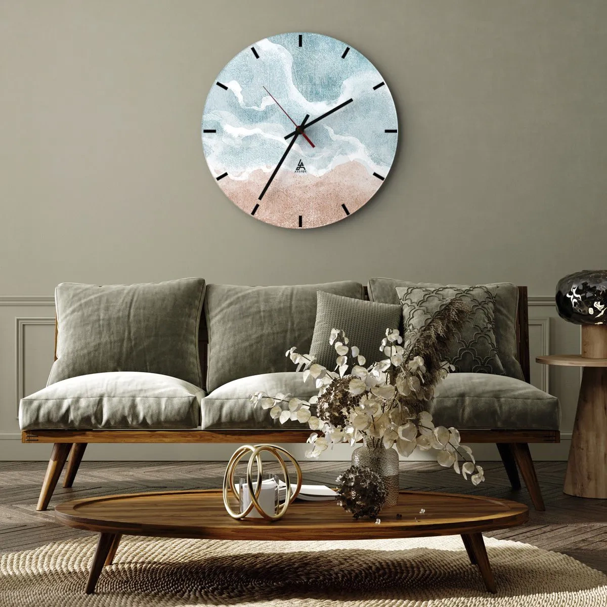 Falióra, Óra - Pasztell absztrakció, amely az eget és a homokot idézi - 30x30cm - Felhő absztrakció - Modern fali dekoráció nappalihoz, konyhához és hálószobához ARTTOR