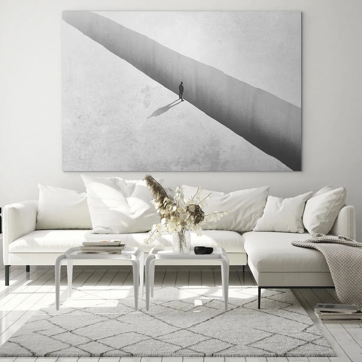Üveg kép - Minimalista sziluett egy szakadék felett egy világos térben - 70x50cm - Fényes célpont - Modern fali dekoráció nappalihoz és hálószobához ARTTOR