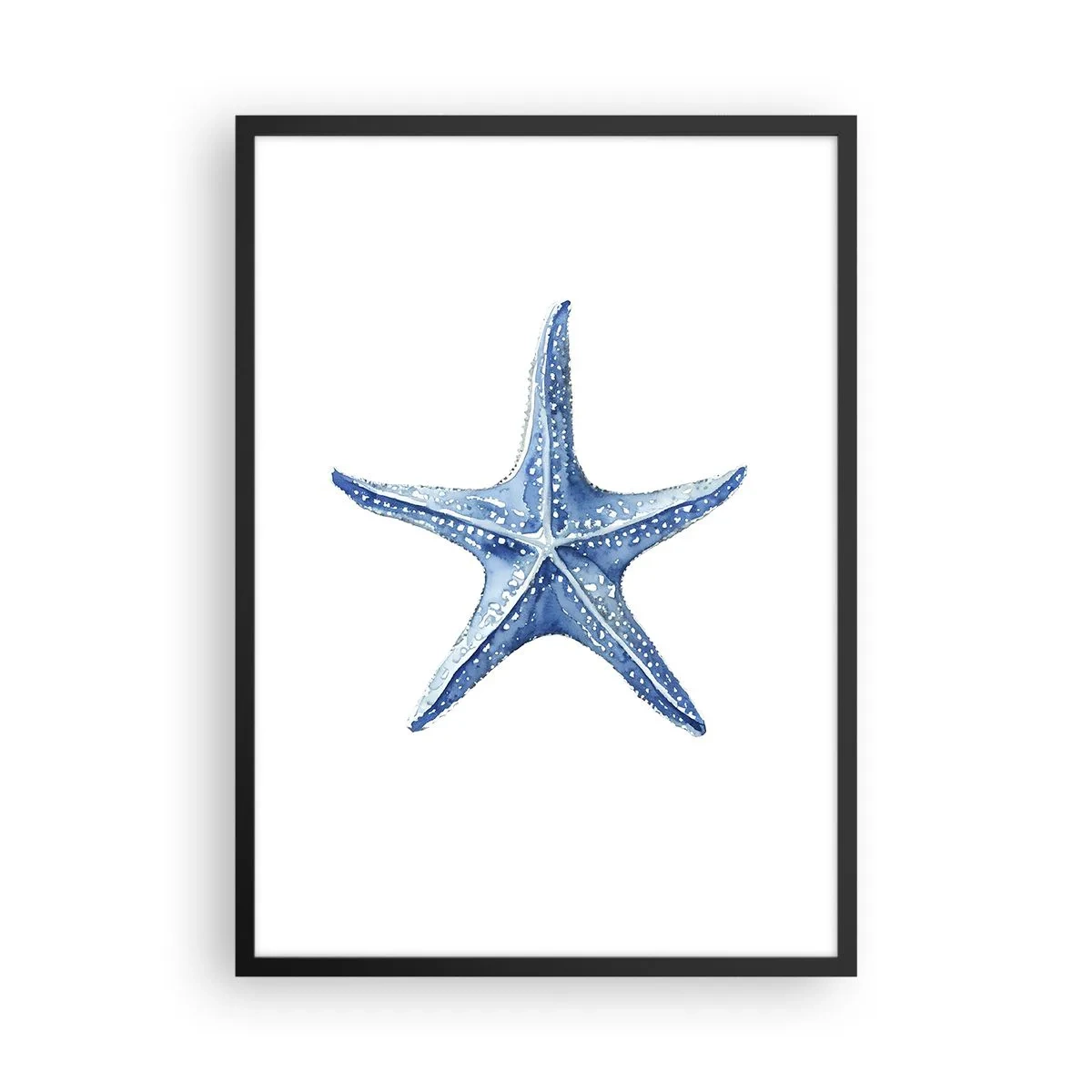 Poszter fehér keretben - Kék tengeri csillag fehér alapon - 50x70cm - A tenger csillaga - Modern fali dekoráció nappalihoz és hálószobához ARTTOR