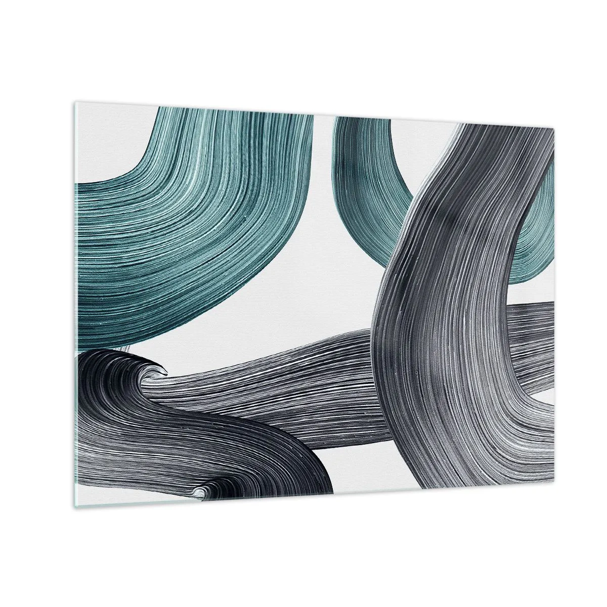 Üveg kép - Dinamikus csíkok smaragdzöld és fekete árnyalatokban fehér alapon - 70x50cm - Smaragdzöld és fekete nyomok - Modern fali dekoráció nappalihoz és hálószobához ARTTOR