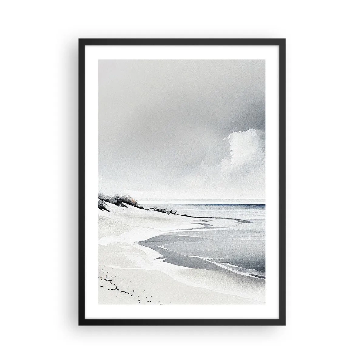 Poszter fehér keretben - Minimalista strand szürke árnyalatokban - 50x70cm - Mindig együtt - Modern fali dekoráció nappalihoz és hálószobához ARTTOR