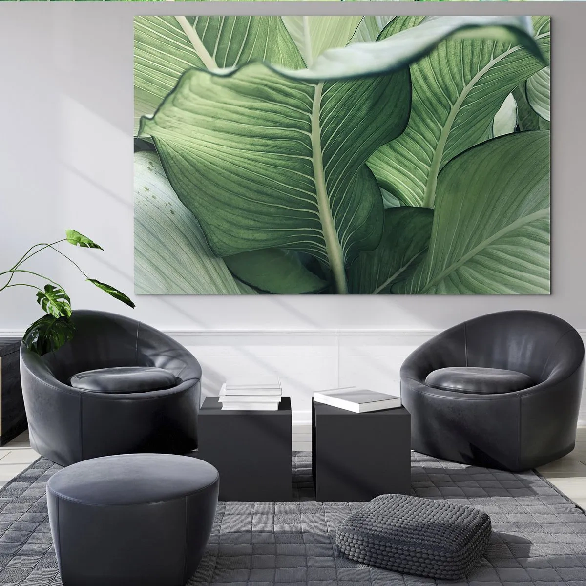 Üveg kép - Buja zöld levelek közeli felvételen és természetes fényben - 70x50cm - Intenzíven zöld élet - Modern fali dekoráció nappalihoz és hálószobához ARTTOR