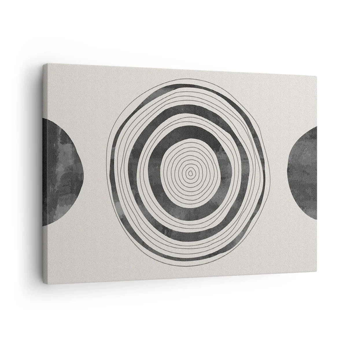 Vászonkép - Minimalista fekete-fehér körök világos háttéren - 70x50cm - Az a fontos, ami a kettő között van. - Modern fali dekoráció nappalihoz és hálószobához ARTTOR