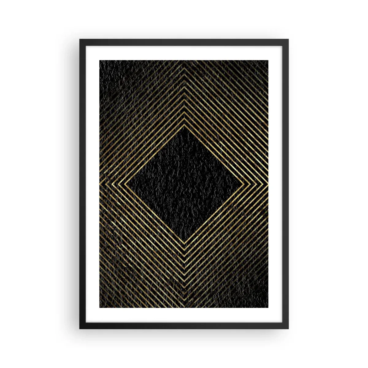 Poszter fehér keretben - Arany geometrikus vonalak fekete háttéren - 50x70cm - Geometria glamour stílusban - Modern fali dekoráció nappalihoz és hálószobához ARTTOR