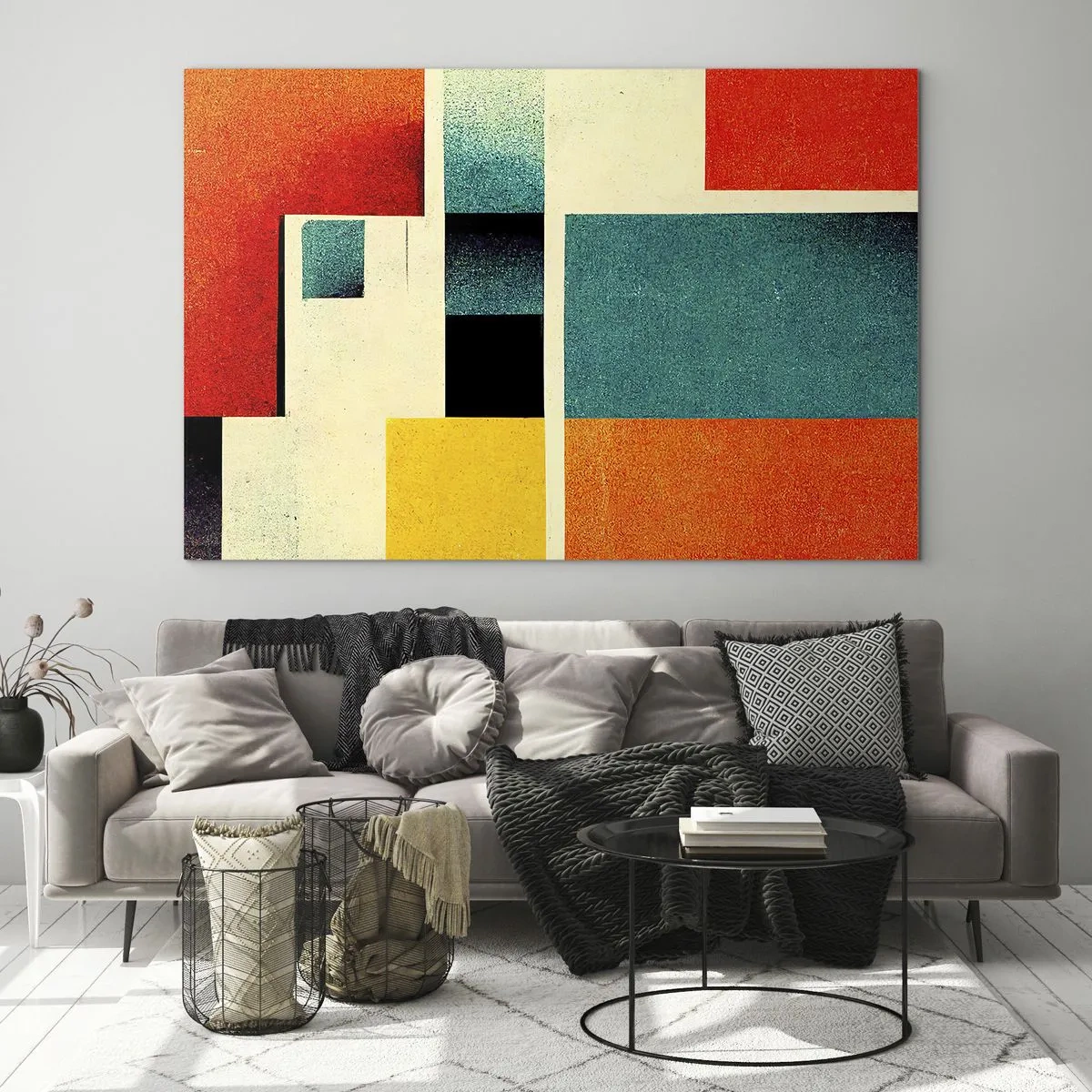 Üveg kép - Színes geometrikus téglalapok retro stílusban - 70x50cm - Geometrikus absztrakció - jó energia - Modern fali dekoráció nappalihoz és hálószobához ARTTOR