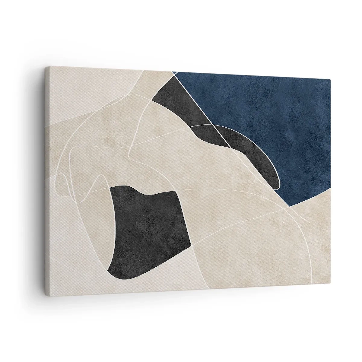 Vászonkép - Geometrikus absztrakció bézs és sötétkék árnyalatokban - 70x50cm - Absztrakt kompozíció - az árnyalatok kontrasztja - Modern fali dekoráció nappalihoz és hálószobához ARTTOR