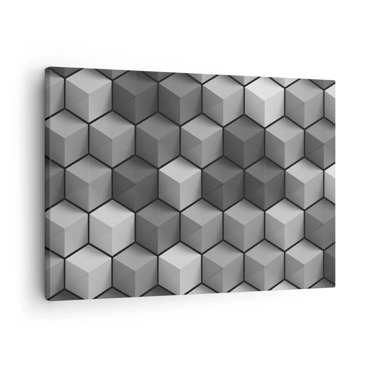 Vászonkép - Szürke és fekete árnyalatú kockák geometriai kompozíciója - 70x50cm - Kubista kirakós - Modern fali dekoráció nappalihoz és hálószobához ARTTOR