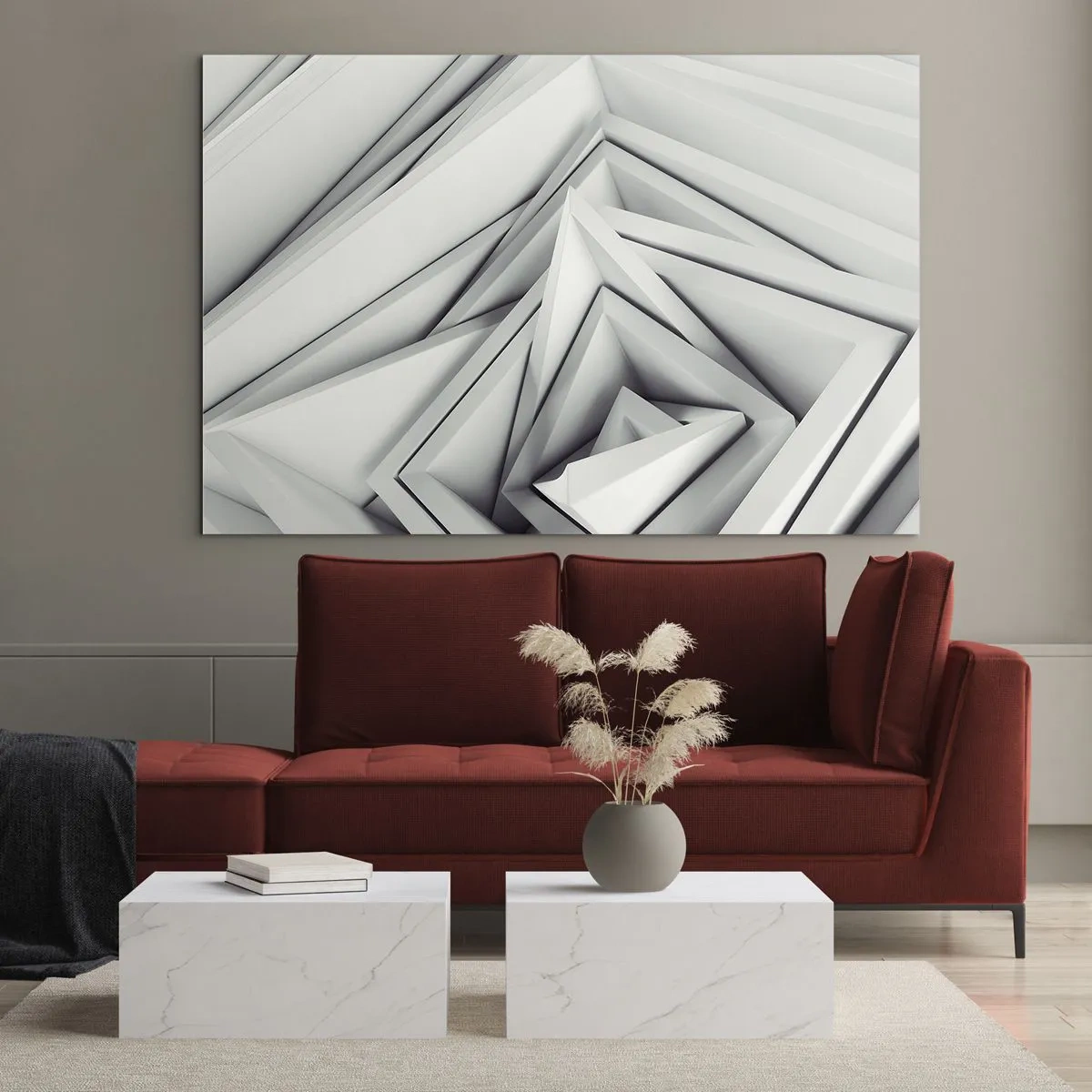 Üveg kép - Háromdimenziós geometriai formák szürke árnyalatokban - 70x50cm - Éles szögek bimbóznak - Modern fali dekoráció nappalihoz és hálószobához ARTTOR