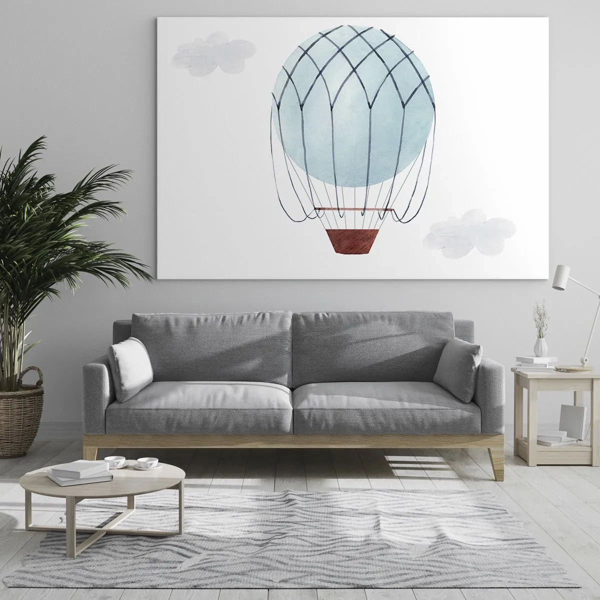 Üveg kép - Kék hőlégballon a felhőkben - 70x50cm - Minden a felhőkben - Modern fali dekoráció nappalihoz és hálószobához ARTTOR
