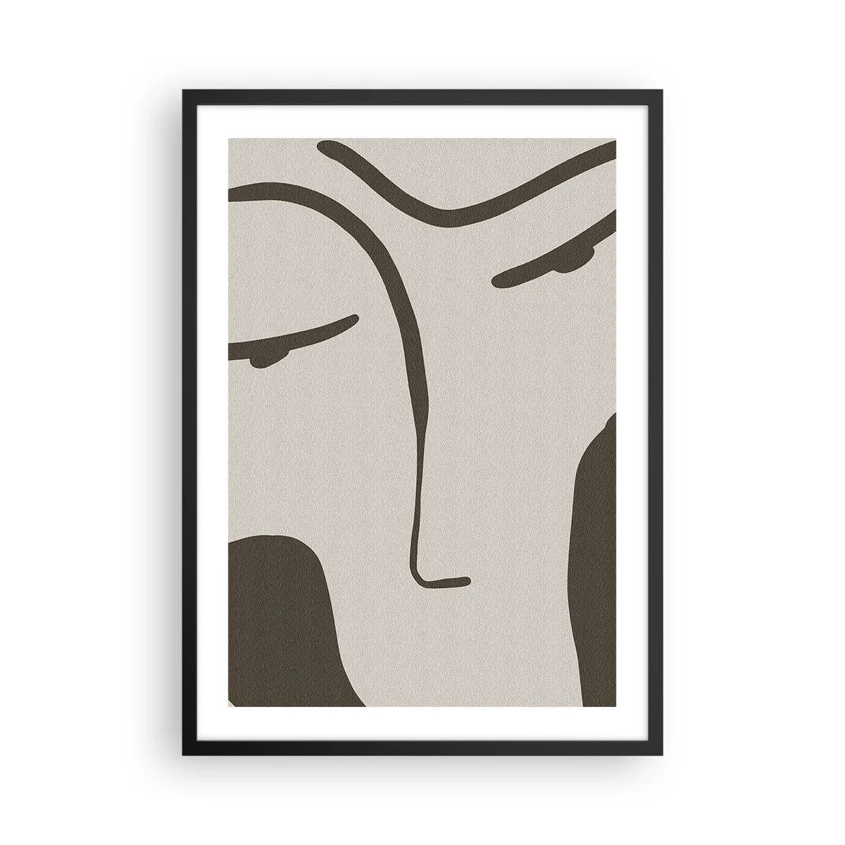 Poszter fehér keretben - Minimalista arckép - 50x70cm - Mintha egy Modigliani-festményből lenne - Modern fali dekoráció nappalihoz és hálószobához ARTTOR