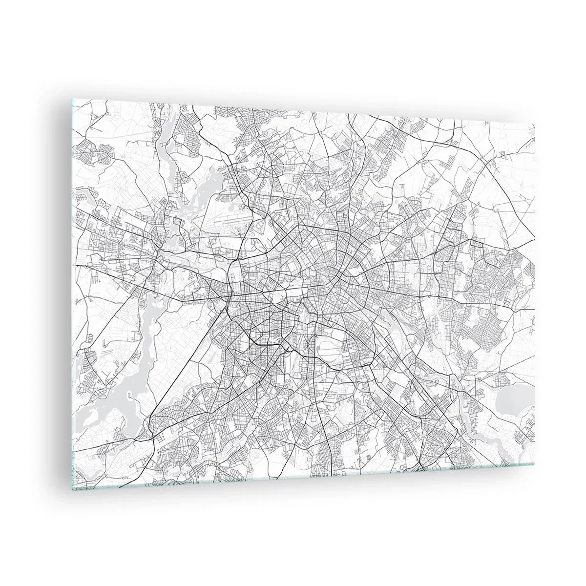 Üveg kép - Berlin fekete-fehér térképe geometrikus utcaelrendezéssel - 70x50cm - Berlin virága - Modern fali dekoráció nappalihoz és hálószobához ARTTOR