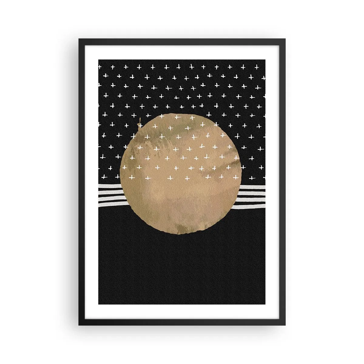 Poszter fehér keretben - Absztrakt arany golyó mintás fekete alapon - 50x70cm - Kompozíció: a galaxis zászlaja - Modern fali dekoráció nappalihoz és hálószobához ARTTOR