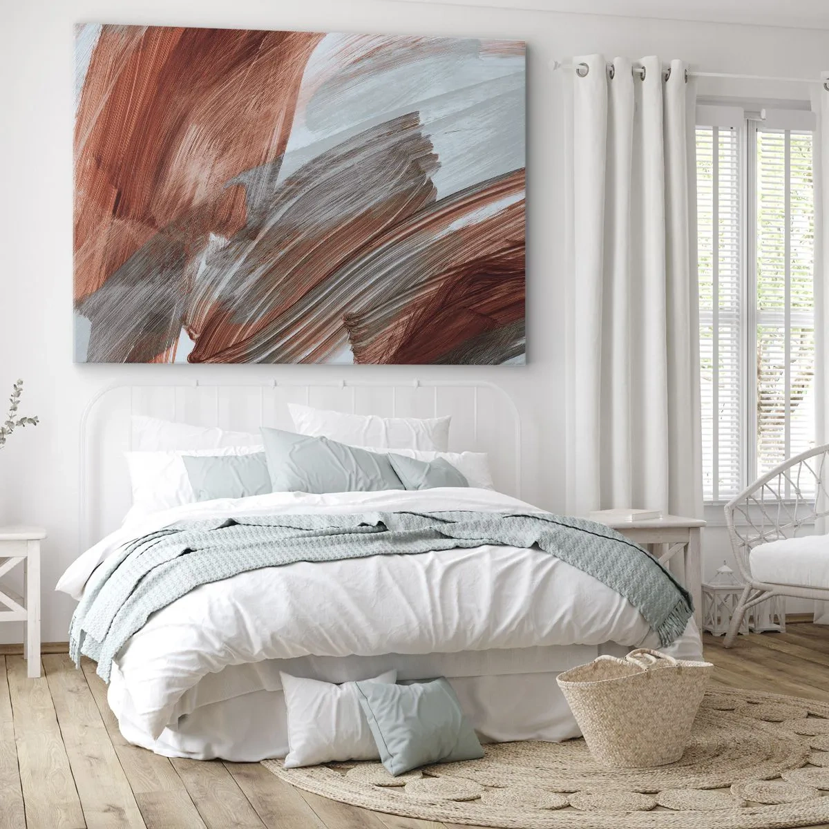 Vászonkép - Absztrakt ecsetvonások réz és szürke árnyalatokban - 70x50cm - Őszi és szeles absztrakció - Modern fali dekoráció nappalihoz és hálószobához ARTTOR