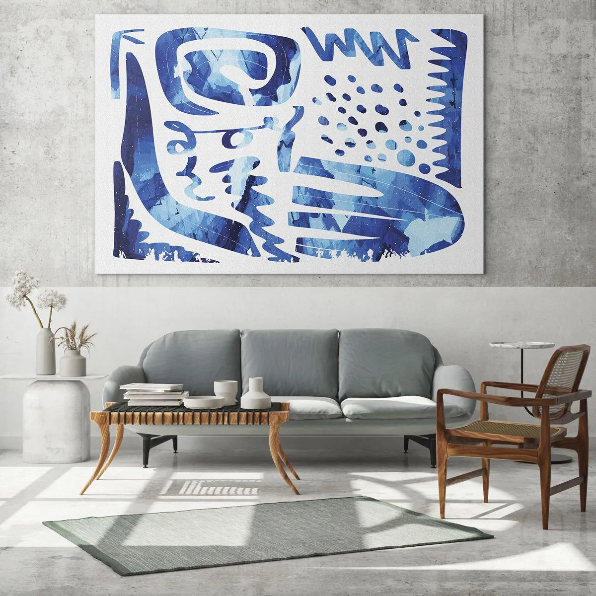 Üveg kép - Dinamikus kék absztrakció geometrikus formákkal - 70x50cm - Vissza a gyökerekhez - Modern fali dekoráció nappalihoz és hálószobához ARTTOR