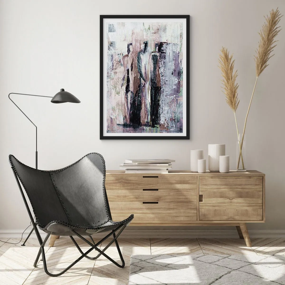 Poszter fehér keretben - Absztrakt alakok visszafogott színekben - 50x70cm - A titokzatos hámas - Modern fali dekoráció nappalihoz és hálószobához ARTTOR