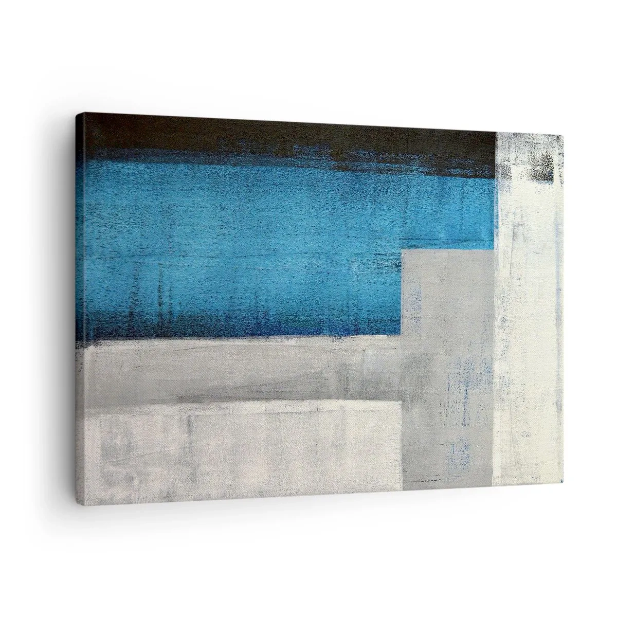 Vászonkép - Egy absztrakt kompozíció kék, szürke és fehér árnyalatokkal. - 70x50cm - Szürke és kék költői kompozíció - Modern fali dekoráció nappalihoz és hálószobához ARTTOR