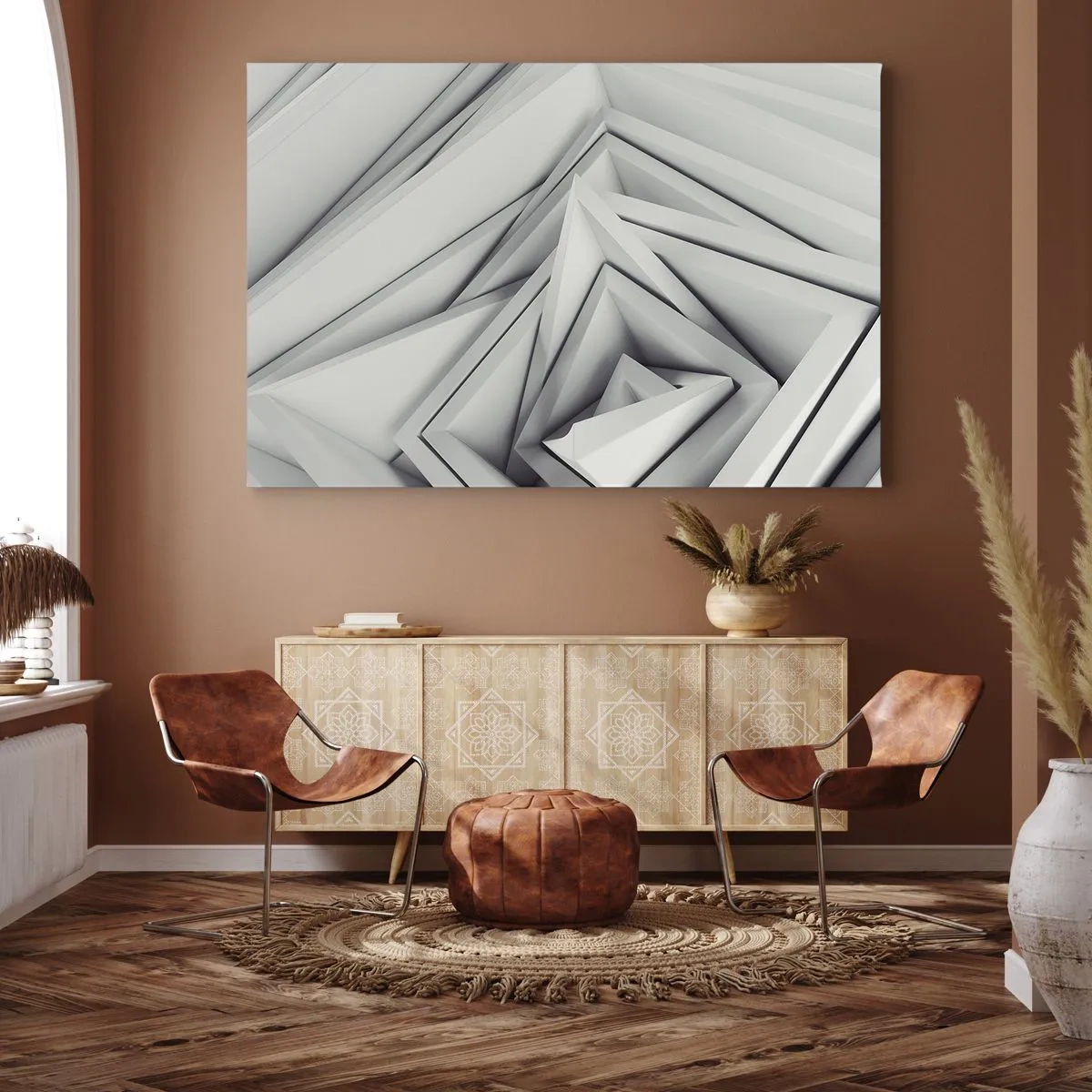 Vászonkép - Geometriai alakzatok absztrakt kompozíciója szürke árnyalatokban. - 70x50cm - Éles szögek bimbóznak - Modern fali dekoráció nappalihoz és hálószobához ARTTOR
