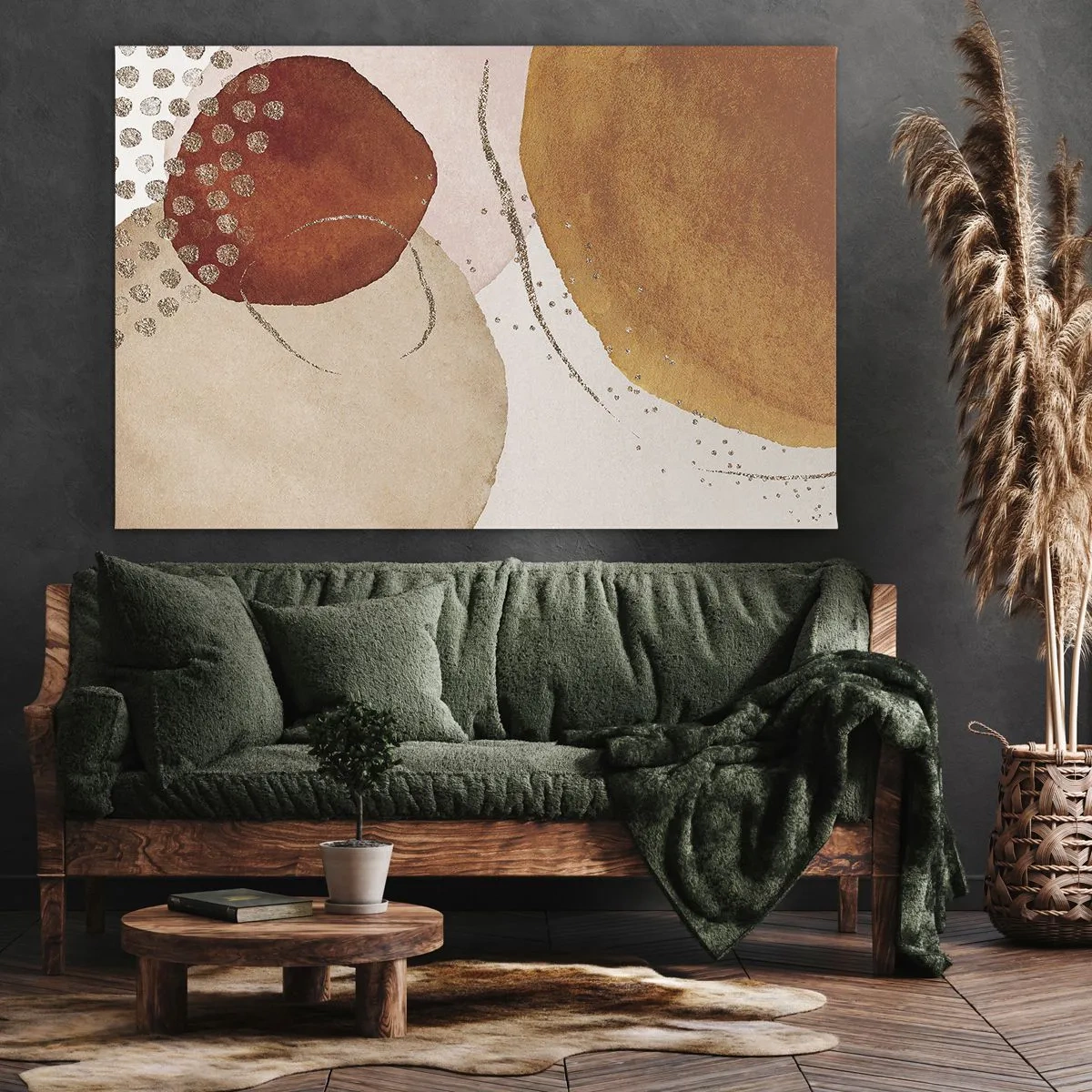 Vászonkép - Absztrakt formák meleg barna és arany árnyalatokban - 70x50cm - Gömbölyűség és mozgás - Modern fali dekoráció nappalihoz és hálószobához ARTTOR