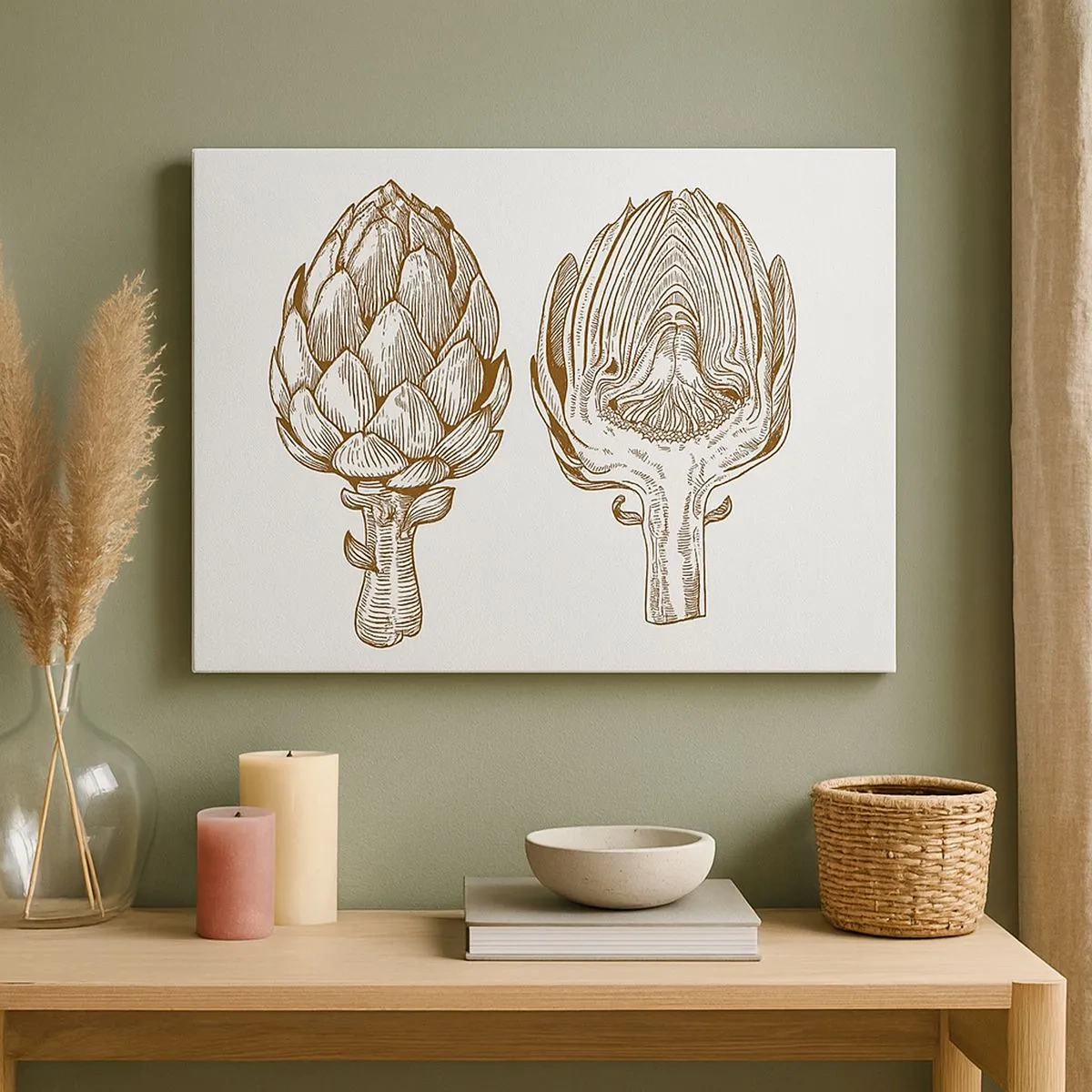 Vászonkép - Articsóka vintage rajza - 70x50cm - Anatómia lecke - Modern fali dekoráció nappalihoz és hálószobához ARTTOR