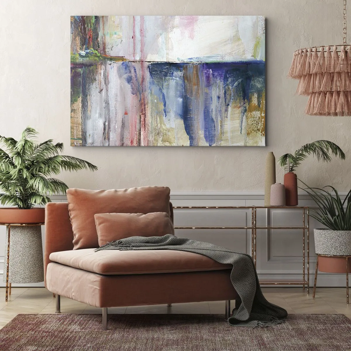Vászonkép - Egy absztrakt színkompozíció, amely tükröződést kelt a vásznon. - 70x50cm - Színes benyomások és társítások - Modern fali dekoráció nappalihoz és hálószobához ARTTOR