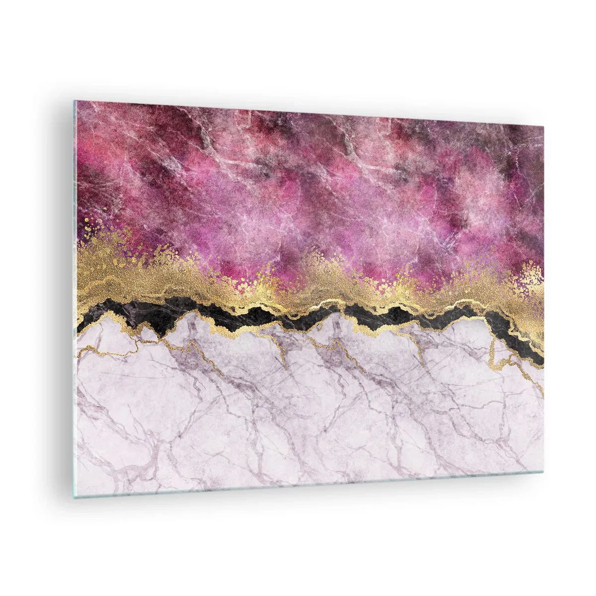 Üveg kép - Absztrakt márvány kompozíció arany és lila díszítéssel - 70x50cm - A határon - Modern fali dekoráció nappalihoz és hálószobához ARTTOR