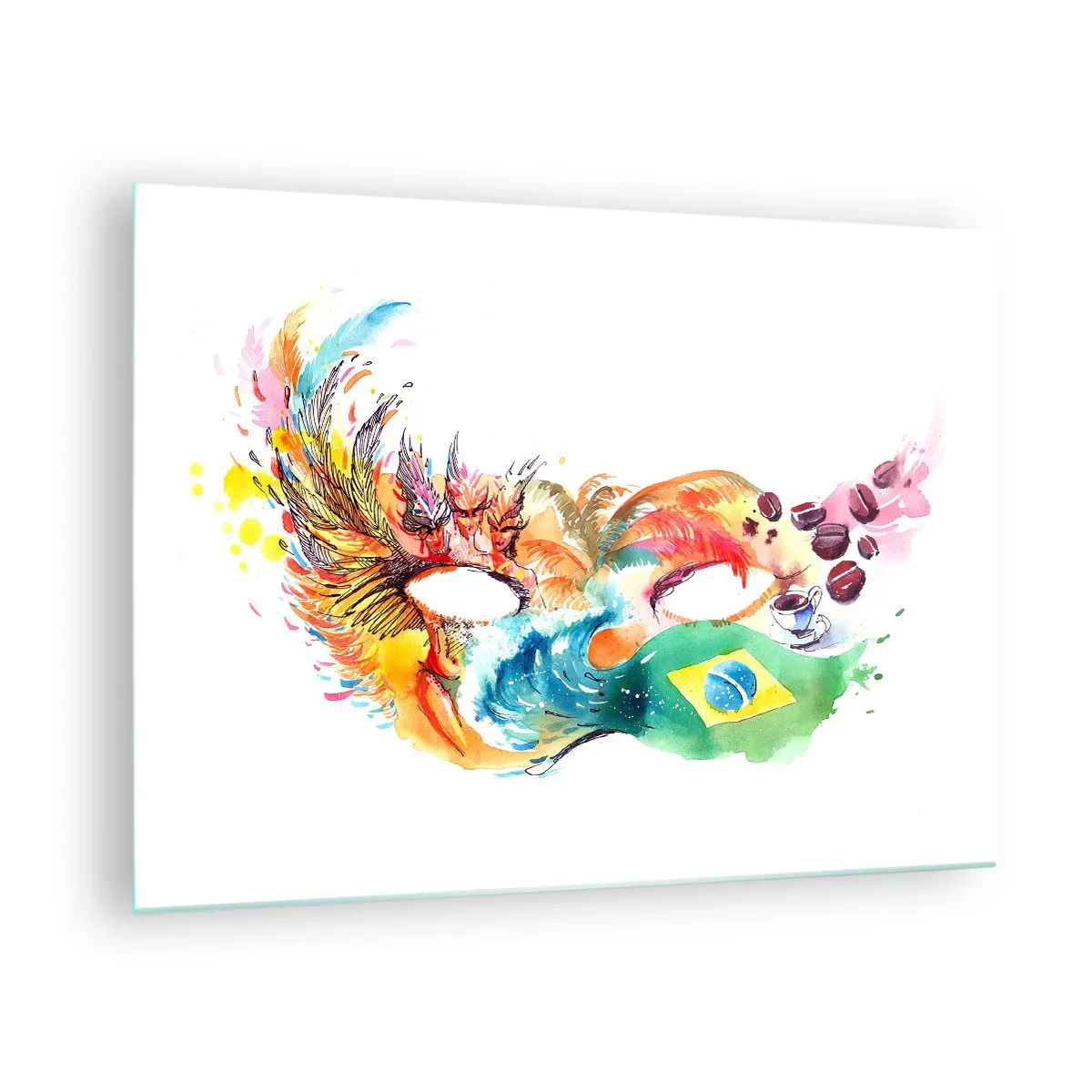 Üveg kép - Egy színes maszk, amelyet a brazil karnevál ihletett - 70x50cm - Brazília szambával üdvözöl - Modern fali dekoráció nappalihoz és hálószobához ARTTOR