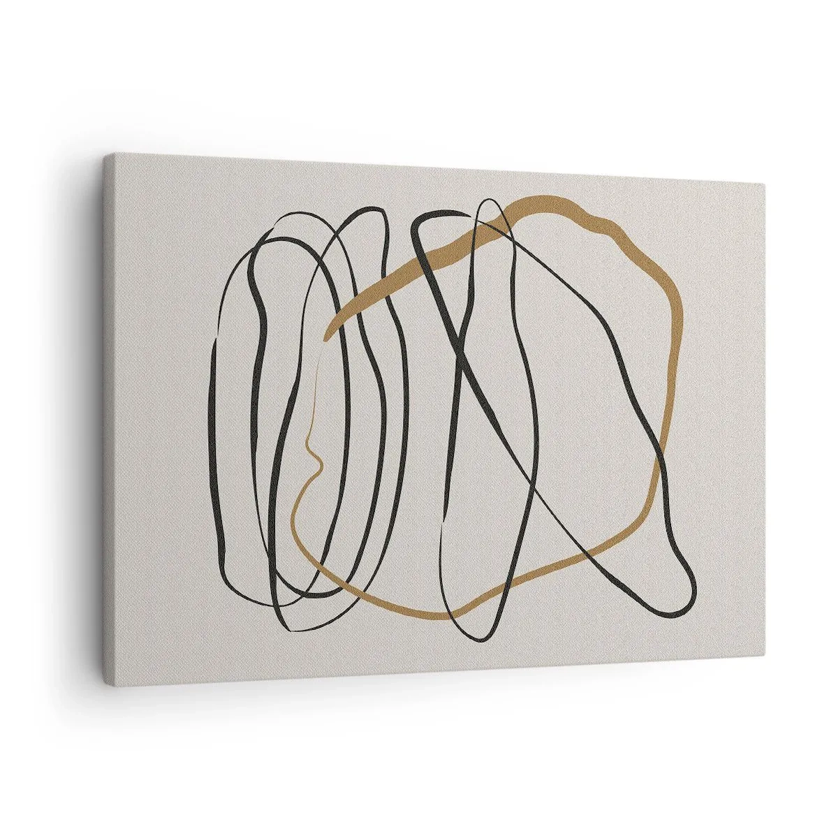 Vászonkép - Művészi vonalak fekete és arany színben világos háttéren - 70x50cm - Kompozíció - birtokló tánc - Modern fali dekoráció nappalihoz és hálószobához ARTTOR
