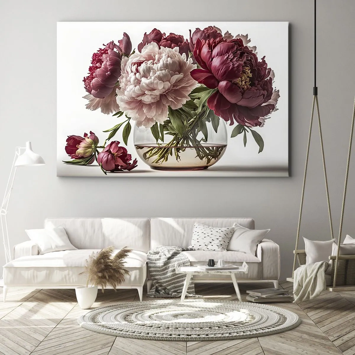 Vászonkép - Egy csokor pünkösdi rózsa rózsaszín és piros árnyalatokban - 70x50cm - A szépség teljes virágzásában - Modern fali dekoráció nappalihoz és hálószobához ARTTOR