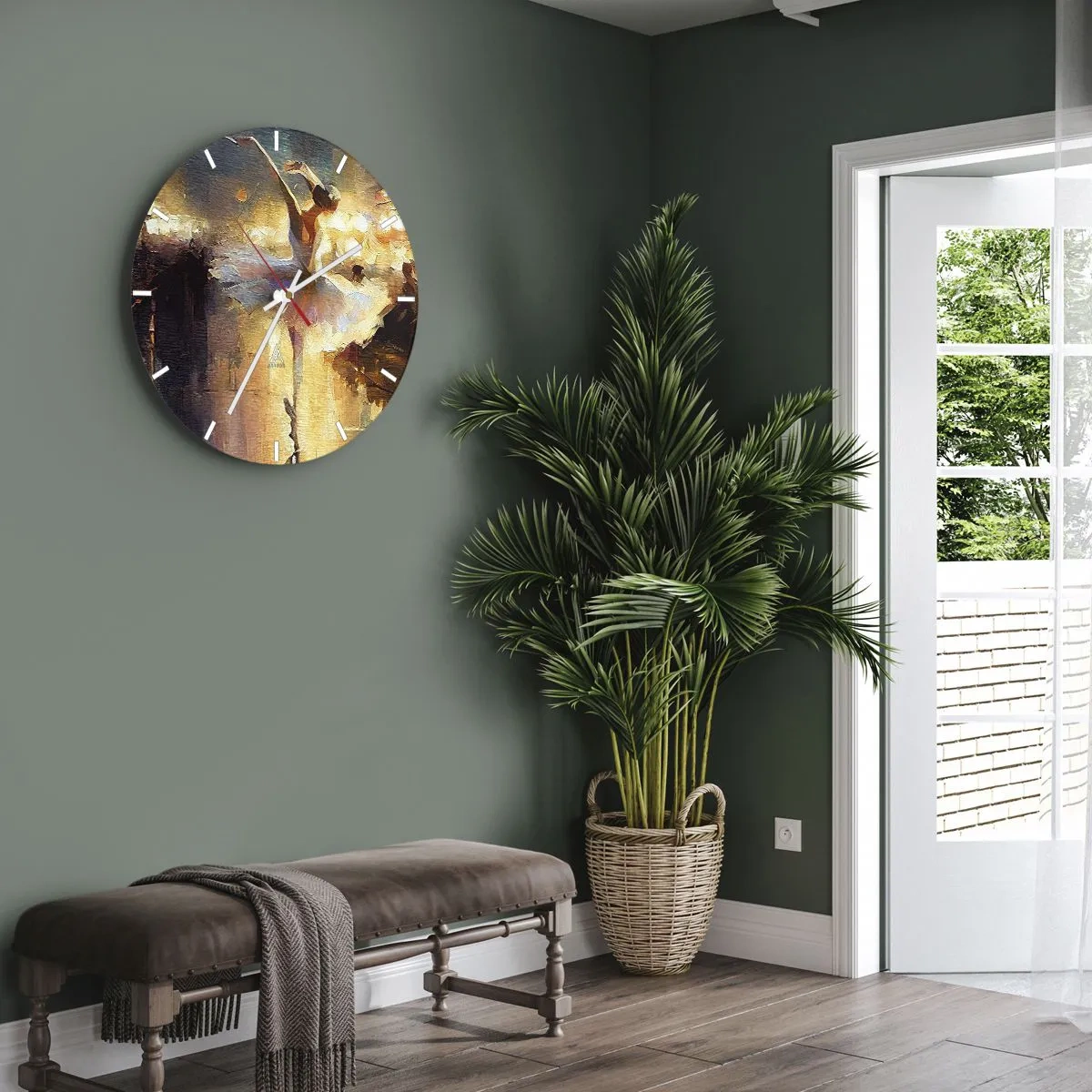 Falióra, Óra - Egy fehér ruhás táncosnő dinamikus mozgásban készült felvétele - 30x30cm - Csoda az utcán - Modern fali dekoráció nappalihoz, konyhához és hálószobához ARTTOR