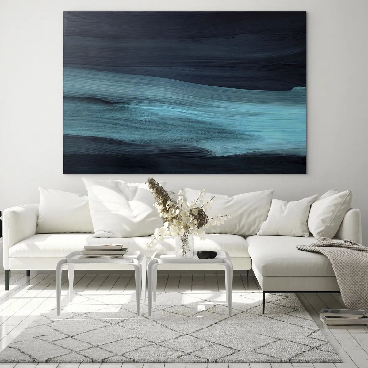 Üveg kép - Absztrakt hullám türkiz és sötétkék árnyalatokban - 70x50cm - Ússz az árral - Modern fali dekoráció nappalihoz és hálószobához ARTTOR