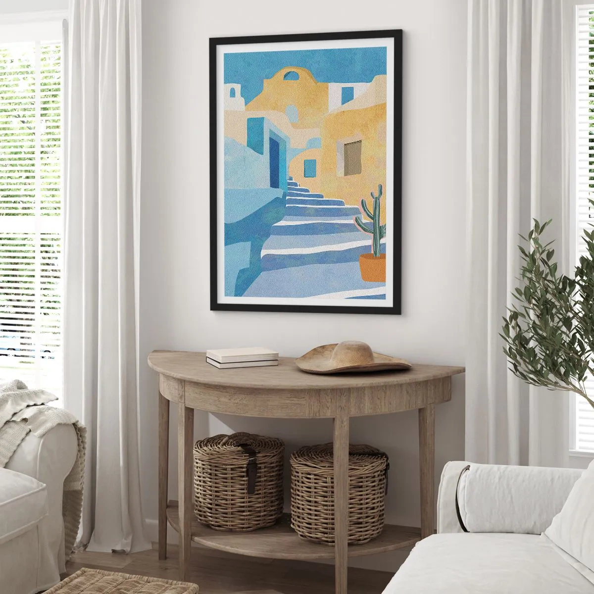 Poszter fehér keretben - Mediterrán építészet pasztellszínekben - 50x70cm - Egy nap egy arab városban - Modern fali dekoráció nappalihoz és hálószobához ARTTOR