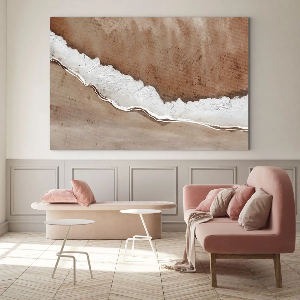 Üveg kép - Művészi struktúra földszínekben és fehérben - 70x50cm - A föld színeiben - Modern fali dekoráció nappalihoz és hálószobához ARTTOR
