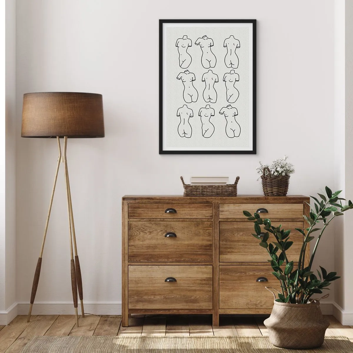 Poszter fehér keretben - Női sziluettek minimalista illusztrációja fekete körvonalakkal. - 50x70cm - Csak Vénusz - Modern fali dekoráció nappalihoz és hálószobához ARTTOR