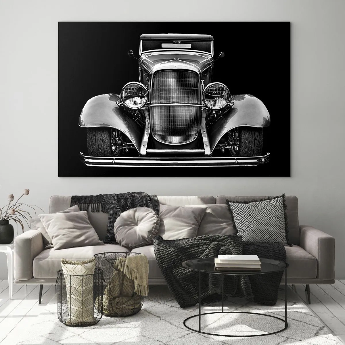 Üveg kép - Egy veterán retró autó elölnézete - 70x50cm - Egy igazi genelman - Modern fali dekoráció nappalihoz és hálószobához ARTTOR