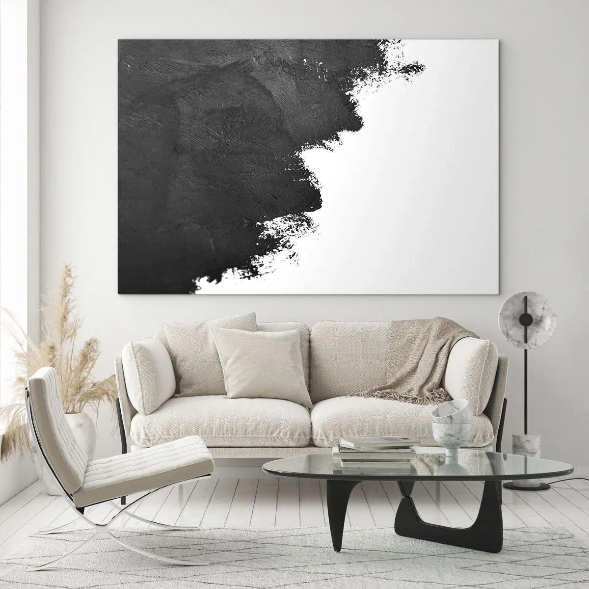 Üveg kép - Fekete festék textúra fehér alapon minimalista stílusban - 70x50cm - Elemek: föld - Modern fali dekoráció nappalihoz és hálószobához ARTTOR