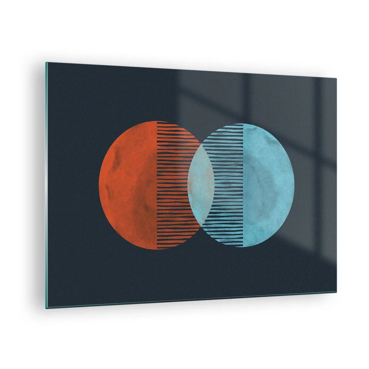Üveg kép - Két metsző színes bolygó geometrikus mintával - 70x50cm - Csillagászati fantázia - Modern fali dekoráció nappalihoz és hálószobához ARTTOR