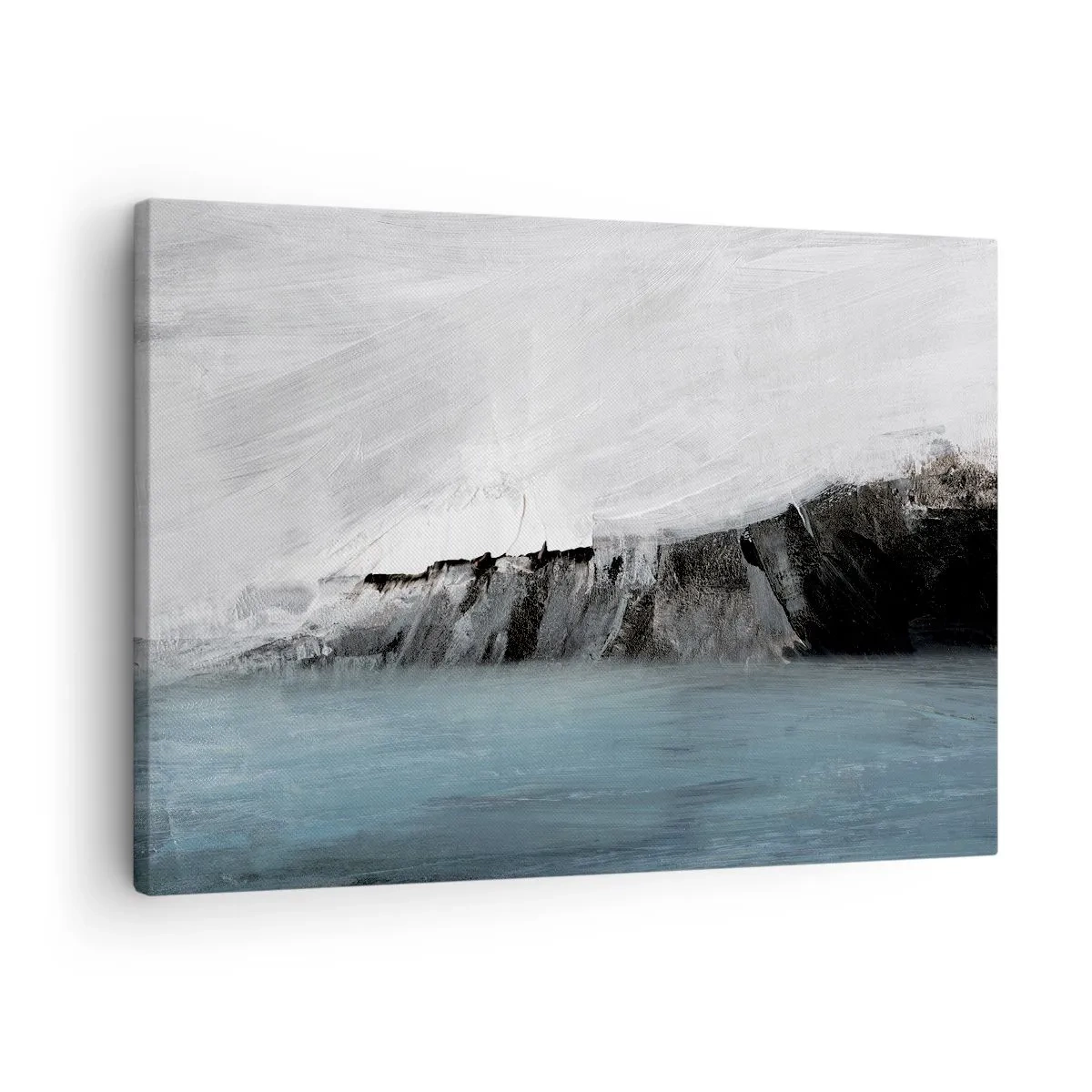 Vászonkép - Absztrakt táj vízzel és egy sziklás parttal - 70x50cm - Víz - föld: az elemek összecsapása - Modern fali dekoráció nappalihoz és hálószobához ARTTOR