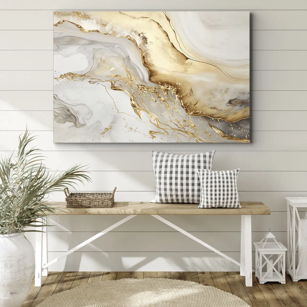 Vászonkép - Arany és márvány absztrakt minták világos háttéren - 70x50cm - Absztrakció: szépség és jóság - Modern fali dekoráció nappalihoz és hálószobához ARTTOR