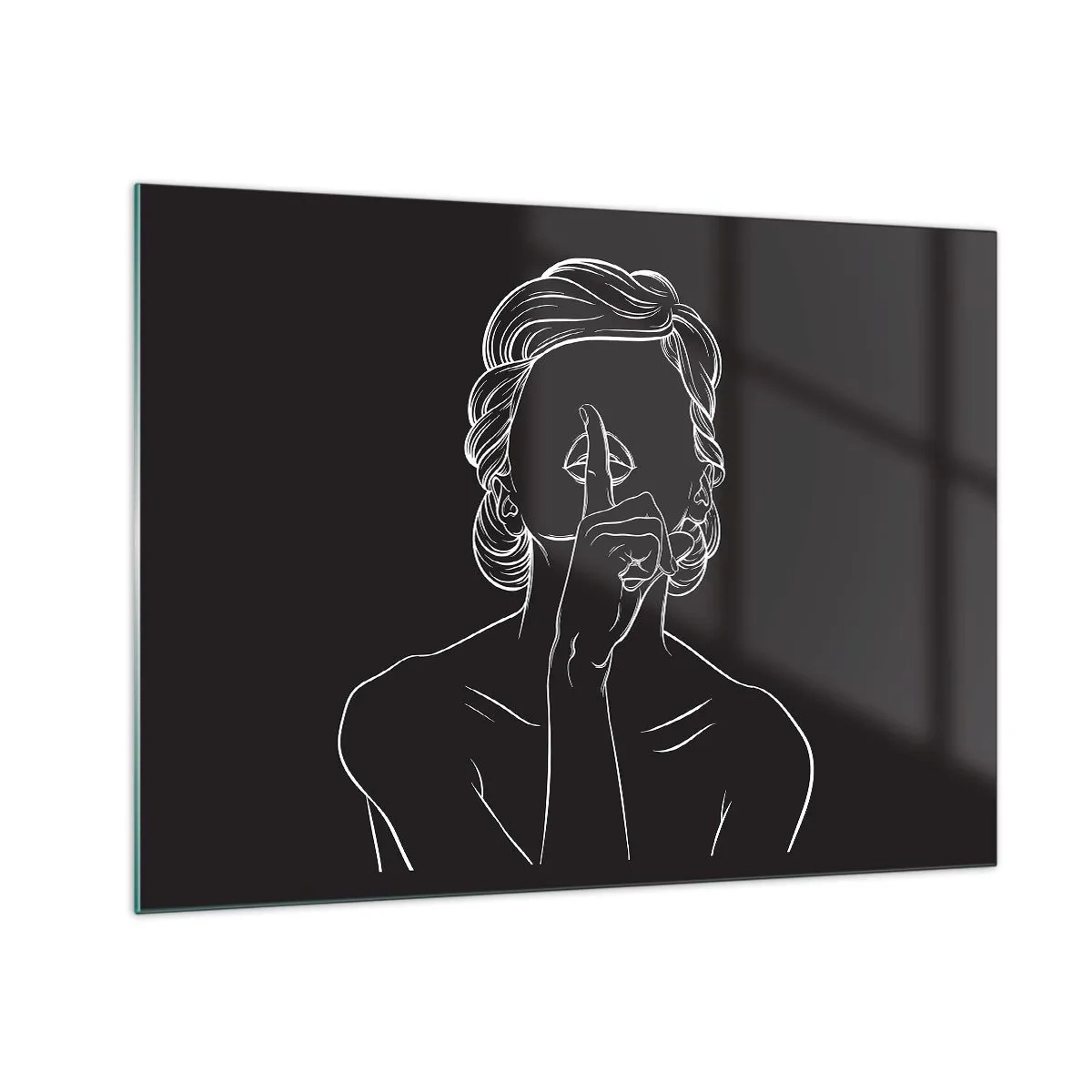 Üveg kép - Egy minimalista sziluett egy nőről, aki hallgatást fejez ki. - 70x50cm - A szépség csendben virágzik - Modern fali dekoráció nappalihoz és hálószobához ARTTOR