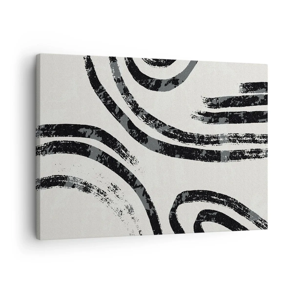 Vászonkép - Fekete-fehér absztrakt vonalak világos háttéren - 70x50cm - Félig megállt - Modern fali dekoráció nappalihoz és hálószobához ARTTOR