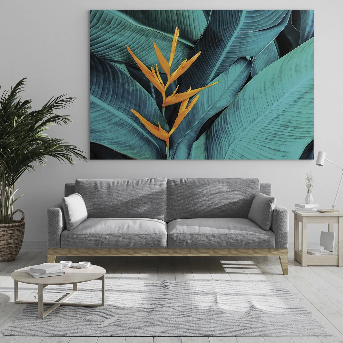 Üveg kép - Egy egzotikus virág nagy zöld levelek hátterében. - 70x50cm - Éden virága - Modern fali dekoráció nappalihoz és hálószobához ARTTOR