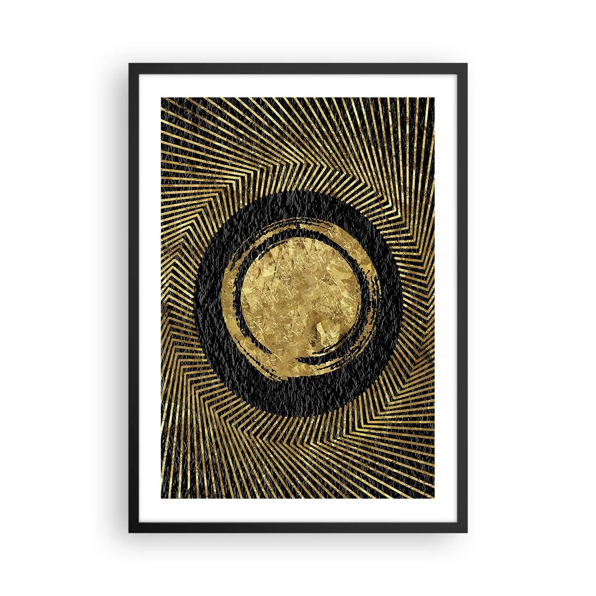 Poszter fehér keretben - Arany geometrikus absztrakció fekete háttéren - 50x70cm - Glamour kompozíció - Modern fali dekoráció nappalihoz és hálószobához ARTTOR