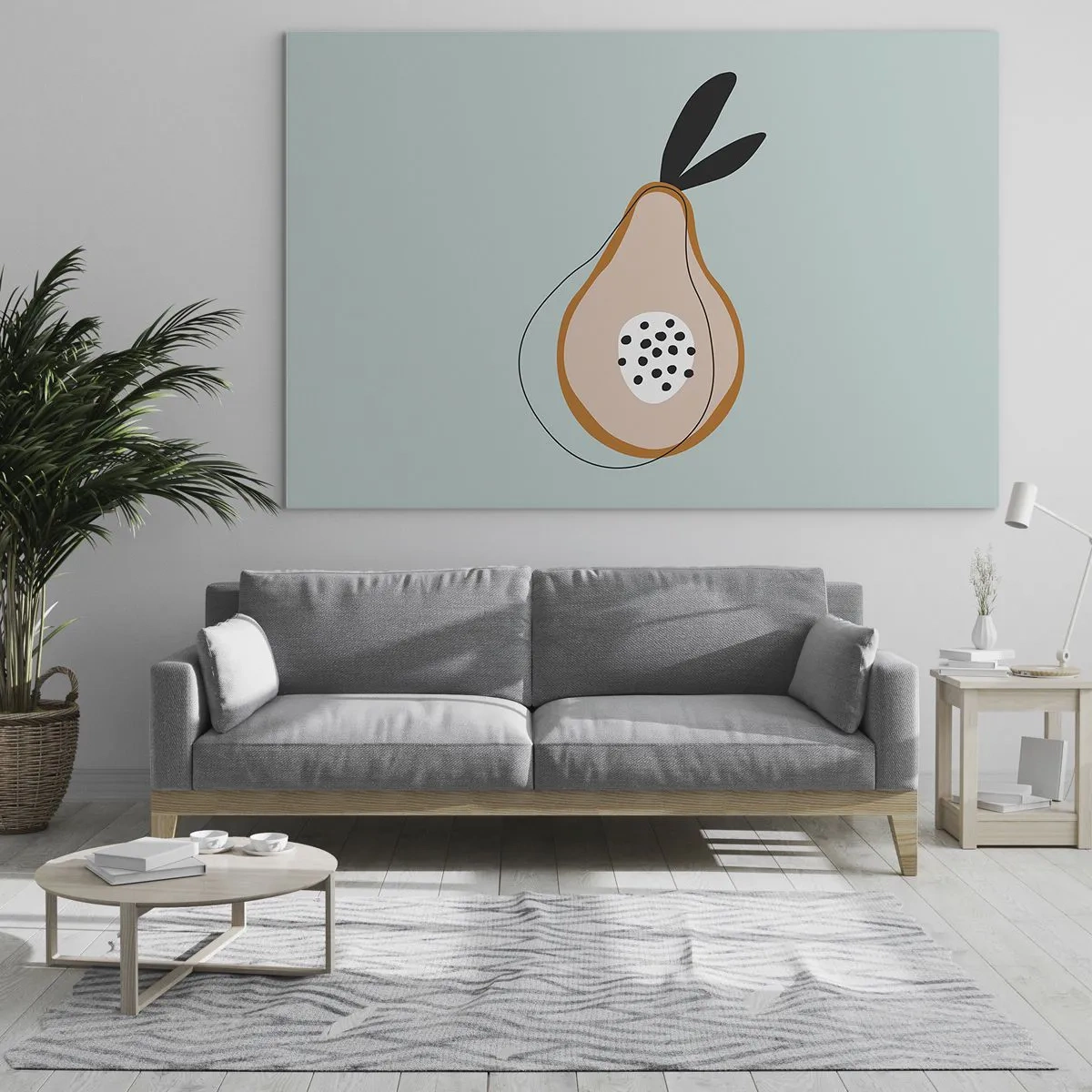 Üveg kép - Egy körte absztrakt illusztrációja minimalista stílusban - 70x50cm - Behatolás a dolgok természetébe - Modern fali dekoráció nappalihoz és hálószobához ARTTOR