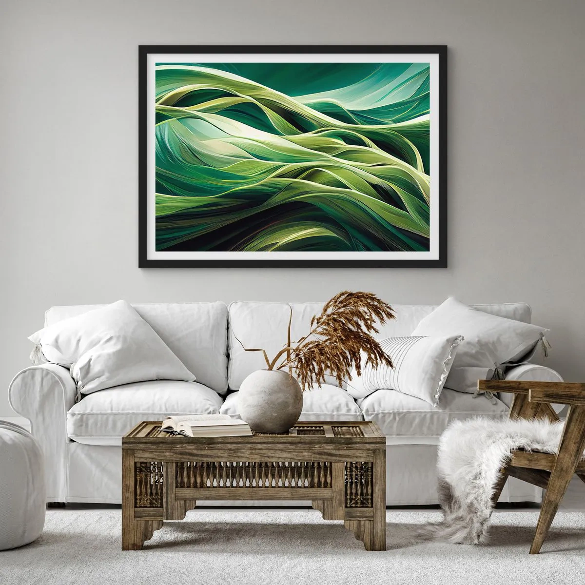 Poszter fehér keretben - Egy absztrakt zöldjáték - 70x50 cm