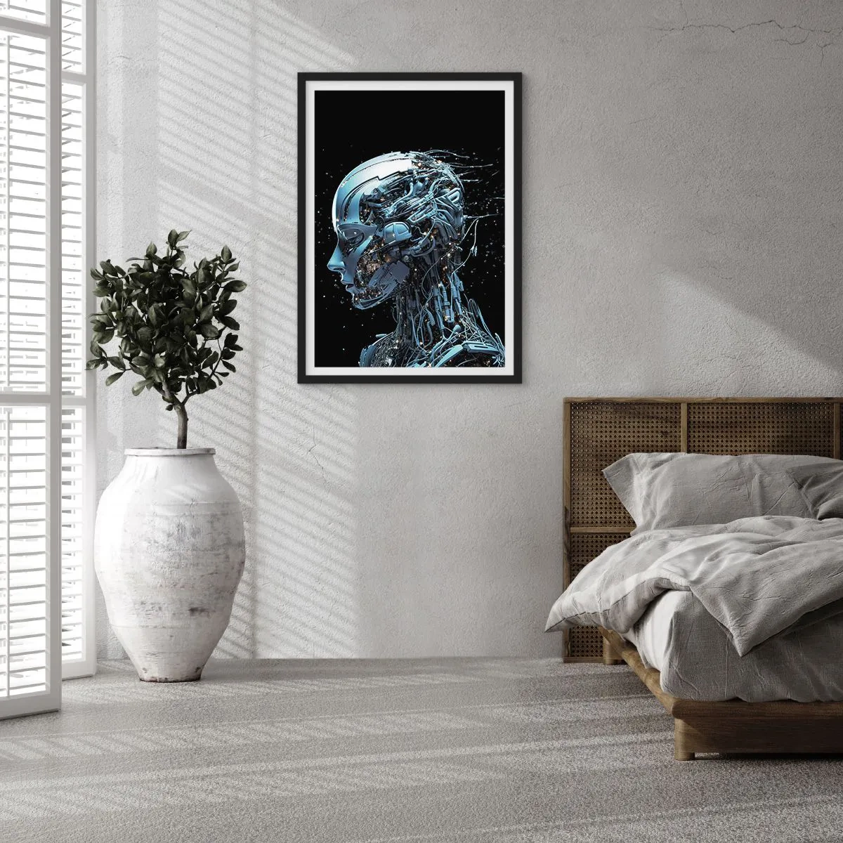Poszter fehér keretben - Kibernetikus alak futurisztikus stílusban - 50x70cm - A technológia egy nő - Modern fali dekoráció nappalihoz és hálószobához ARTTOR