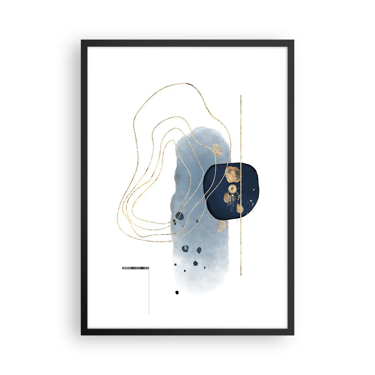 Poszter fehér keretben - Modern absztrakt kompozíció kék és arany árnyalatokban. - 50x70cm - Kékes-arany fantázia - Modern fali dekoráció nappalihoz és hálószobához ARTTOR