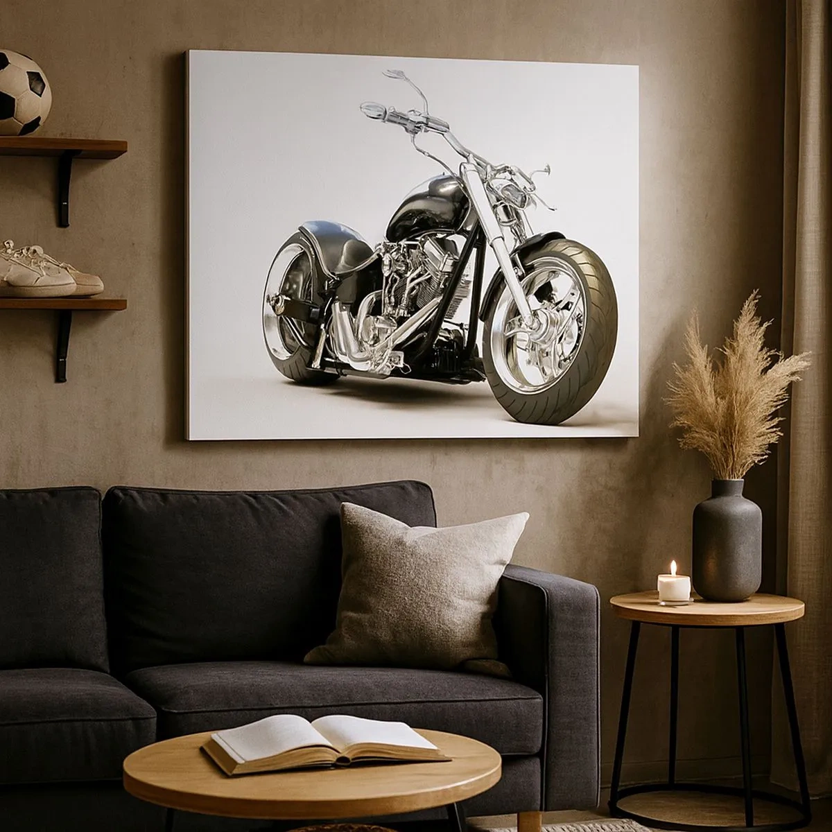 Vászonkép - Stílusos fekete motorkerékpár fehér alapon - 70x50cm - Erő a karakterrel - Modern fali dekoráció nappalihoz és hálószobához ARTTOR