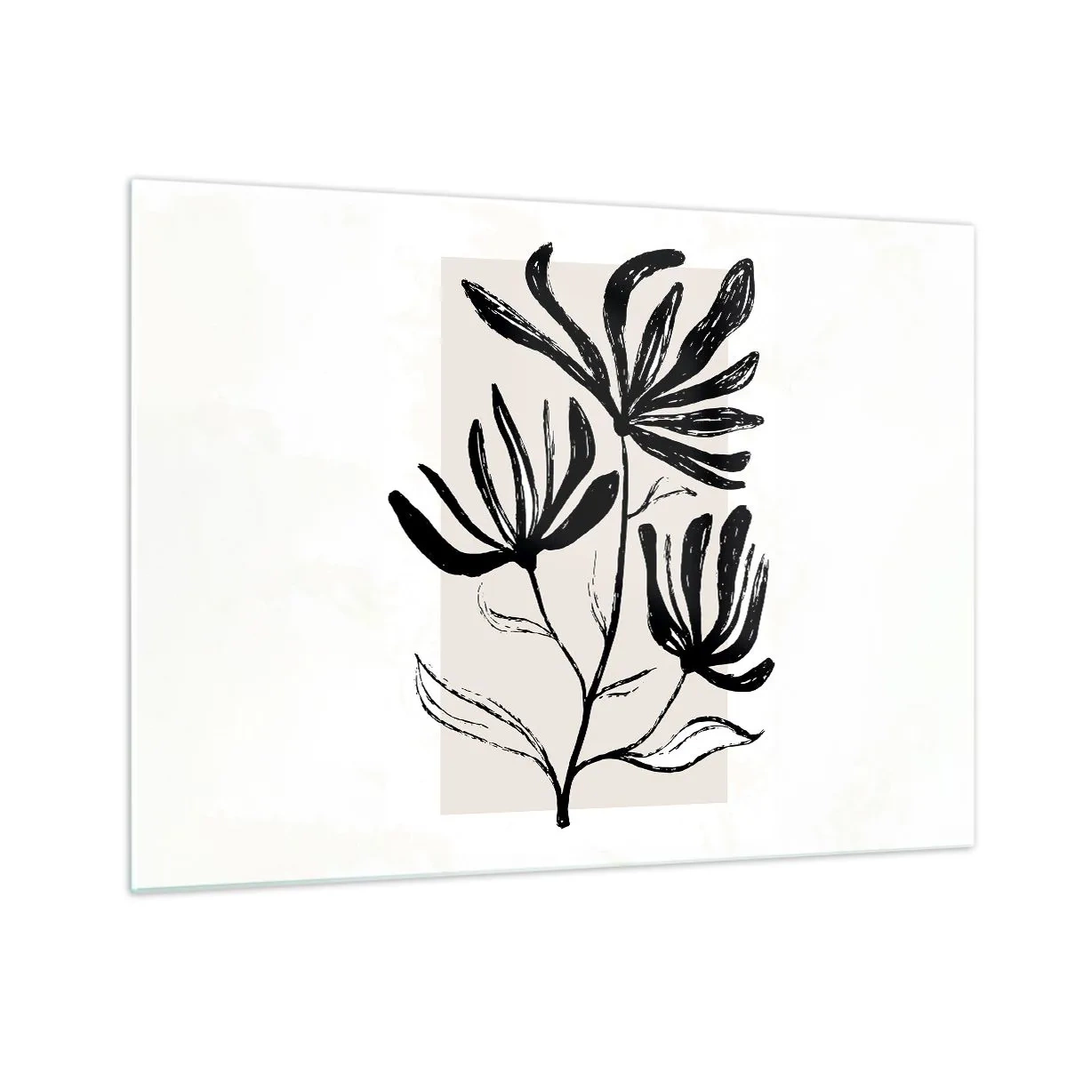 Üveg kép - Fekete vázlat egy növényről világos háttér előtt - 70x50cm - Vázlat egy herbáriumhoz - Modern fali dekoráció nappalihoz és hálószobához ARTTOR